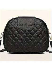 女士黑色轻便户外步行手机迷你圆形包，3 个拉链口袋可调节肩带，绗缝钻石图案，多功能斜挎单肩包 - 黑色 - 查看 6