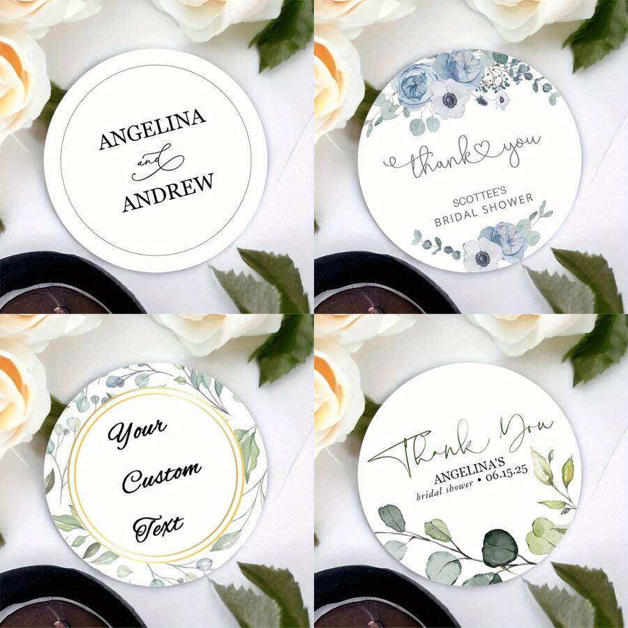 48/96pcs Elegant White & Green Thank You Stickers For Bridal Shower Favors - Perfect For Gift Wrapping, Wedding Decorations & Party Supplies