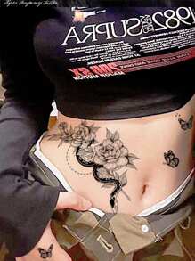 1pc Waterproof Temporary Tattoo, Fashionable & Sexy Snake Floral Butterfly Design, High-End Tattoo Sticker Lasts 3-5 Days, Suitable For Men & Women To Cover Scars On Chest, Waist, Arms, Legs Or Back, Great For Parties, Gifts, Vacations, Easy To Apply And Remove Disposable Body Art Tattoo Sticker