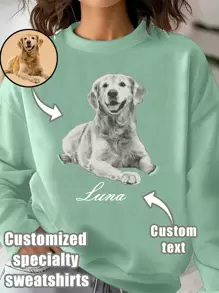 Customized Women's Crew Neck Sweatshirt - Add Your Own Image/Text, Holiday Gift, Mother's Day, Father's Day, Anniversary, Valentine's Day, Christmas, Thanksgiving - Green - View 1