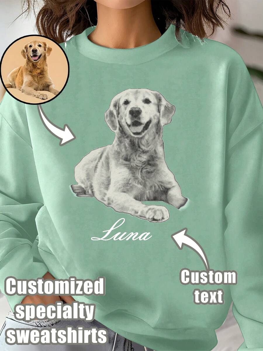 Customized Women's Crew Neck Sweatshirt - Add Your Own Image/Text, Holiday Gift, Mother's Day, Father's Day, Anniversary, Valentine's Day, Christmas, Thanksgiving - Green - View 1