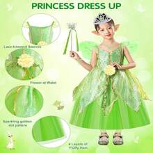 Tinkerbell Costume Kids, Tinkerbell Princess Dress Up For Girls,Tinkerbell Fancy Dress With Wing Crown, Princess Dress Tinkerbell Fairy Costume For Birthday Party Carnival Halloween - Multicolor - View 3