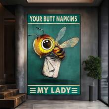 Bee Holding Paper With Text My Lady Large Wooden Framed Wall Art Home Decor Canvas Painting- For Bedroom, Bathroom, Living Room, Office, Kitchen, Holiday Gift- 1pc