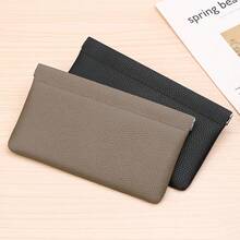 Self-Closing Top Layer Genuine Leather Long Wallet Passport Driver's License Document Holder Earphone Data Cable Storage Cash Organizer Makeup Bag Full Cowhide Inside And Out - 黑色 - 查看 3