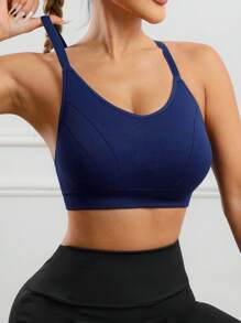 Women Sports Bra With Racer Back, Navy Blue Activewear For Yoga, Workout, And Casual Everyday Wear - Navy Blue - View 5