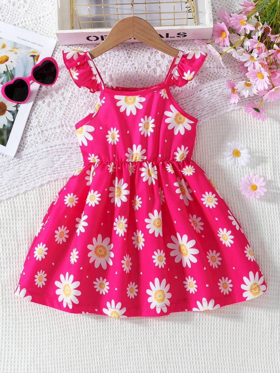 Young Girl Casual Floral Print Sleeveless A-Line Cami Dress For Everyday, Home & Outdoor Summer Wear - Multicolor - View 1