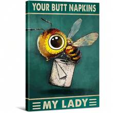 Bee Holding Paper With Text My Lady Large Wooden Framed Wall Art Home Decor Canvas Painting- For Bedroom, Bathroom, Living Room, Office, Kitchen, Holiday Gift- 1pc