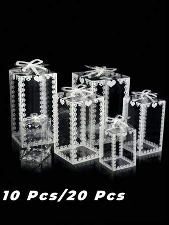 10/20 piezas Caja de empaque de PVC transparente impresa, suministros para pequeños negocios, caja de empaque, decoraciones de boda, cajas de regalo con moños, artículos de boda, regalos para invitados, cajas de regalo, decoraciones de boda para recepciones