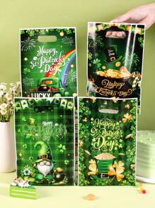 10/20/50pcs St. Patrick's Day Plastic Gift Bags With Handles, Green Lucky Shamrock Leprechaun Hat Rainbow Beer Pattern Plastic Hand-Held Gift Bag Treat Bags For Saint Patrick's Day Party Favor Supplies, St. Patrick's Day Party Gift Wrapping Supplies