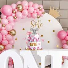 32 PCS Pink Elephant Cake Decoration, Mini Elephant Cake Topper, Cake Toppers Gold White Faux Pearl Ball For Elephant Theme Birthday Party Supplies Etc