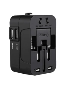 1pc Universal Travel Adapter, Dual USB Ports, 110V-240V Input, EU/US/UK/AU Plug, Surge Protection, All-In-One Wall Charger For 150+ Countries, Essential For Business Trip & Vacation