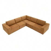 147"Modular Sectional Sofa With Wide Seat,No Assembly Required,Free Combination,L Shaped Couch Set,Cloud Upholstered Indoor Furniture,Minimalist Boneless Sofa For Living Room,Bedroom - 棕色+布藝+5座 - 查看 11