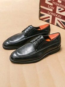Men's Leather Shoes, 2025 New Style British Style Formal Business Casual Retro Versatile Lace-Up Wedding Shoes, Spring - Black - View 1