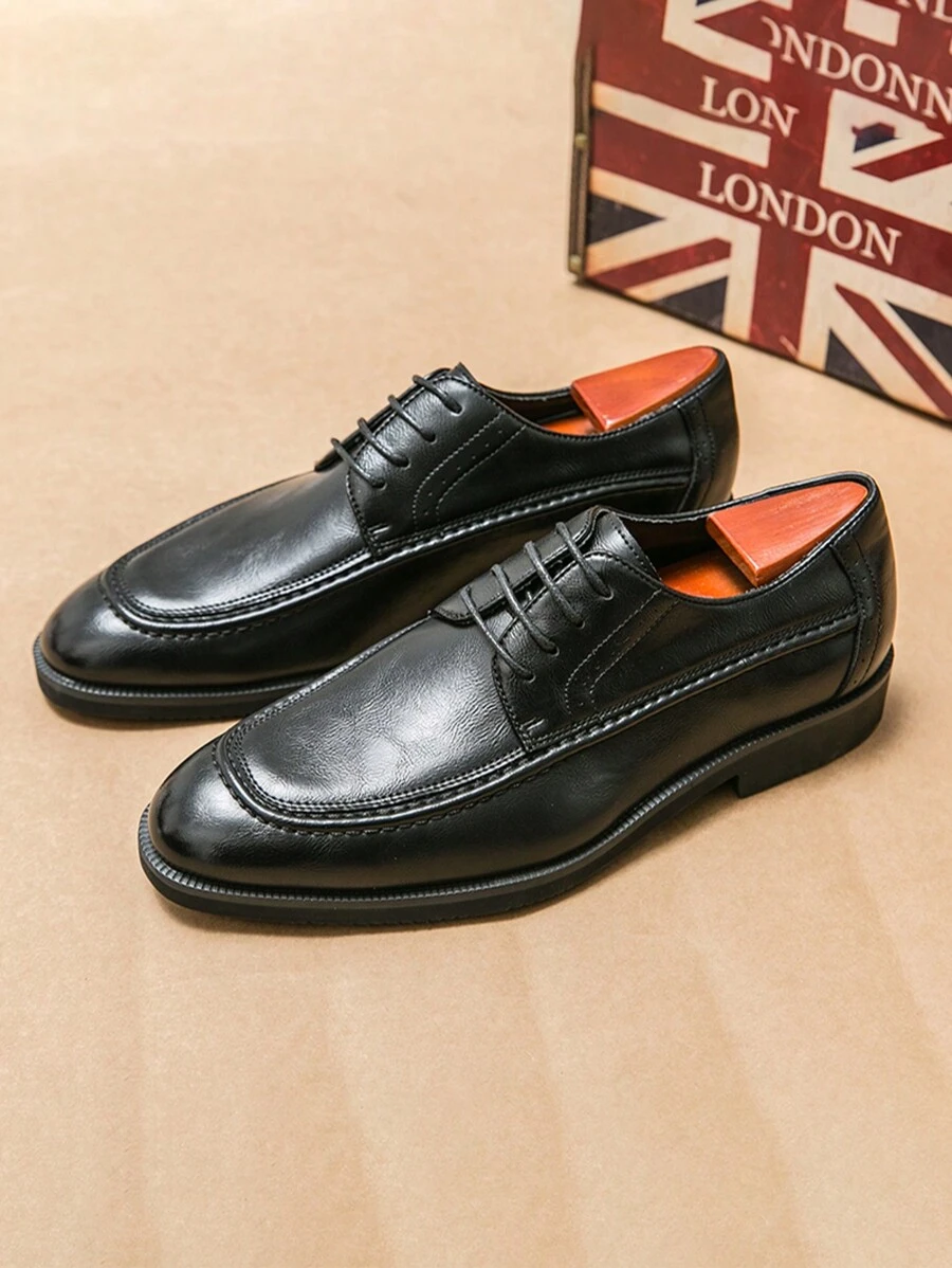 Men's Leather Shoes, 2025 New Style British Style Formal Business Casual Retro Versatile Lace-Up Wedding Shoes, Spring - Black - View 1
