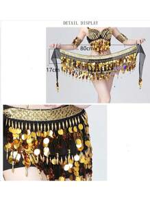 Belly Dance Sequin Hip Scarf Chiffon Short Skirt Belt Waist Chain Wrap Rave Gold Shine Sparkly Costume For Women Carnival Stage - Multicolor - View 6