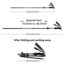 1 set de bâtons de randonnée pliants, légers et réglables en alliage d'aluminium avec un système de verrouillage rapide, convenant à la randonnée, aux voyages, à l'alpinisme, au camping, au trekking, au ski. Livré avec des embouts de protection, pour les femmes et les hommes.