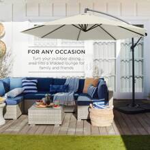 10ft Offset Hanging Market Patio Umbrella W/Easy Tilt Adjustment, Polyester Shade, 8 Ribs For Backyard, Poolside, Lawn And Garden