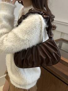 Bolso de mano minimalista y elegante de unicolor sin arrugas con correa para el hombro