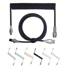 1,5 m weißes 2 Stücke Type-C zu USB Metall-Adapter-Steckverbinder abnehmbares Spielmechanisches Tastaturkabel Set mit Luftsteckerdaten und federnder Verlängerung Type-C Interface, Metallpilotstecker und Spiraldesign für DIY Gaming mechanische Tastaturen