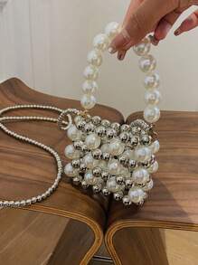 1PC Mini Girls Fashion Pearl Chain Handbag High Quality Mini Elegant Girl's Bag, Early Spring Pearl Bag, Perfect Gift For Girlfriend, Suitable For Daily Use - White - View 6