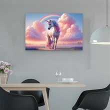 Framed Charming Unicorn & Colorful Clouds Canvas Print  Wall Art For Living Room, Perfect Gift For Birthdays & Holidays, Close-Up Poster, Home Decor, Friend GiftRoom, Living Room, Kitchen, A Festive Touch For Valentine's And New Yea Decor