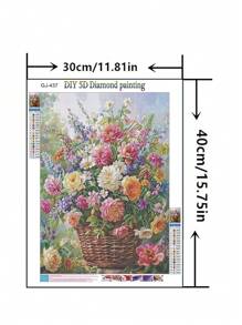 1pc Diamond Painting Kit, DIY Floral Rhinestone Embroidery Home Decor, Full Drill, 11.8*15.7in - Multicolor - View 2