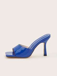 蓝色闪亮漆皮细高跟时尚女士正装凉鞋，适合日常穿着 - 藍色 - 查看 3