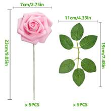 10/30/50/100 bông hồng giả bằng xốp màu ngà có cuống, thích hợp để tự làm bó hoa cưới, trang trí bàn tiệc cô dâu, trang trí bàn tiệc, ngày Valentine và ngày của Mẹ (không bao gồm hộp giấy) - Hồng đậm - Xem 3