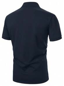 1pc Men's Casual Light Gray & Navy Short Sleeve POLO Shirt