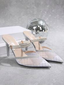 Tacones de punta fina con malla hueca, apropiados para el uso diario y el atuendo para citas - Plateado - Ver 5