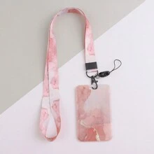 1/2pcs Marbling Creativity Sliding ID Badge Holder With Lanyard Convenient Card Holder For Student ID Card Bus Card Work Card School Office(The Pattern Is Asymmetric) - Beige - View 16