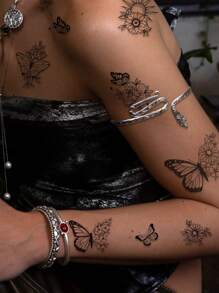 (Confezione da 3) Tatuaggi temporanei in carta - Adesivi tatuaggio farfalla sexy per vita/addome, tatuaggi finti neri impermeabili adatti per donne - Adesivi tatuaggio floreali che durano 3-5 giorni, per coprire cicatrici; per seno/vita/spalla/collo/schiena, ideali per feste/vacanze, facili da applicare e rimuovere, tatuaggi monouso
