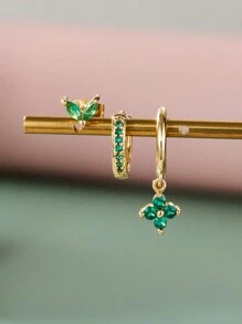 3PCS Cubic Zirconia Earring Set, Suitable For Women's Geometric Cartilage Perforated Earrings Fashion Jewelry