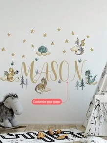 1 pieza de Adhesivo de pared con diseños de dinosaurio, sol, nube, globo aerostático, texto personalizable, material de PVC extraíble para dormitorio, sala de estar, estudio - Multicolor - Ver 15