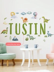 1 pieza de Adhesivo de pared con diseños de dinosaurio, sol, nube, globo aerostático, texto personalizable, material de PVC extraíble para dormitorio, sala de estar, estudio - Multicolor - Ver 13