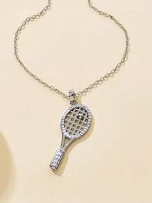 1 件简约创意 18k 镀金铜锆石网球拍吊坠项链，情侣礼物 - 球拍項鍊 - 查看 9