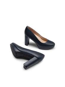 Women's Court Pumps Closed Round Toe Chunky High Heels Platform Work Elegant Comfortable Dress Shoes - Màu xanh hải quân - Xem 7