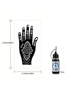 6件套海娜手部模板染料膏套装（2对左右手模板+2瓶纹身染料膏）多图案男女通用临时纹身手绘防水假纹身模板套装 - 彩色 - 查看 9