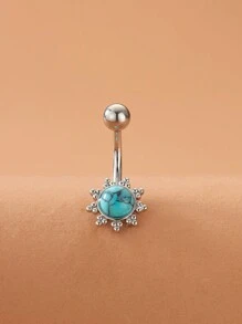 1 pieza Adorable arete de botón de ombligo con un ágata de girasol natural