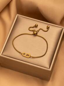 26 pièces Bracelet ajustable avec perles à lettre initiale, bracelets en acier inoxydable de couleur dorée convenant pour le port quotidien des femmes