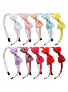 10 chiếc băng đô nơ dễ thương, phụ kiện tóc nơ ruy băng chống trượt màu trơn cho bé gái - Nhiều màu - Xem 2