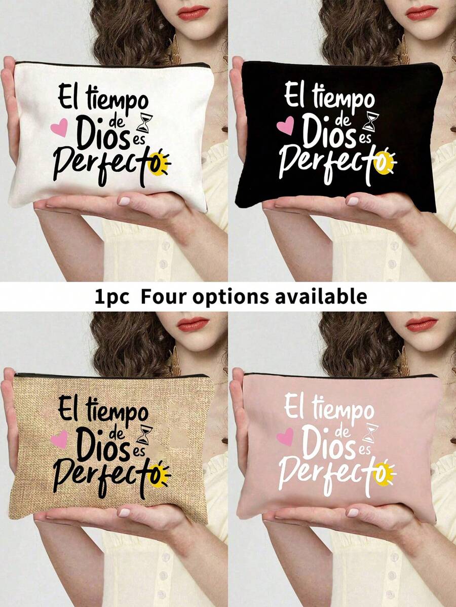 “El-Tiempo”字母彩印化妆包，高校宿舍化妆品收纳，简易洗漱用品洗漱包，运动装饰包，礼品包，化妆包，教师节礼物，可重复使用化妆包，女士简约大容量旅行化妆包 - 彩色 - 查看 1