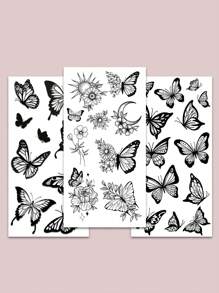 (Confezione da 3) Tatuaggi temporanei in carta - Adesivi tatuaggio farfalla sexy per vita/addome, tatuaggi finti neri impermeabili adatti per donne - Adesivi tatuaggio floreali che durano 3-5 giorni, per coprire cicatrici; per seno/vita/spalla/collo/schiena, ideali per feste/vacanze, facili da applicare e rimuovere, tatuaggi monouso