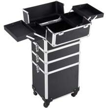 Topeakmart 4 In 1 Professional Rolling Makeup Case Large Cosmetic Train Case Makeup Organizer Case, Makeup Travel Case Travel Makeup Organizer, With Removeable Wheels - Black - Black - View 1