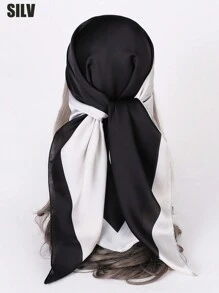 1pc Women's Classic And Versatile Scarf, Can Be Wear As Headscarf, Face Towel, Hair Wrap, Shawl, Fashion Accessories Bandana,Hair Band,Head Band Ideal For Dressing Up Your Look - Black and White - View 12