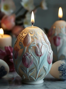 树脂铸造模具 3D复活节彩蛋蜡烛硅胶模具 DIY郁金香彩蛋树脂模具牡丹彩蛋装饰石膏模具家居装饰