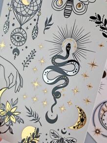Tiebeauty 8 Sheets Metallic Gold Temporany Stickers,Snake & Sun & Yes & Moon Waterproof Stickers, Iver And Gold Fo Fake Allos Forface Body Hand Amm Neck Body Makeup - Multicolor - View 6