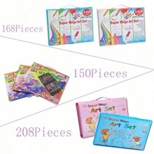 208 件/套水彩艺术用品套件，包括插画书、蜡笔、彩色铅笔套装和绘画书、返校礼物（随机盒子设计，配件随机发货） - 彩色 - 查看 8