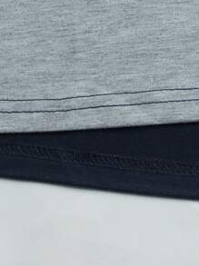 1pc Men's Casual Light Gray & Navy Short Sleeve POLO Shirt