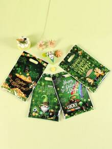 10/20/50pcs St. Patrick's Day Plastic Gift Bags With Handles, Green Lucky Shamrock Leprechaun Hat Rainbow Beer Pattern Plastic Hand-Held Gift Bag Treat Bags For Saint Patrick's Day Party Favor Supplies, St. Patrick's Day Party Gift Wrapping Supplies